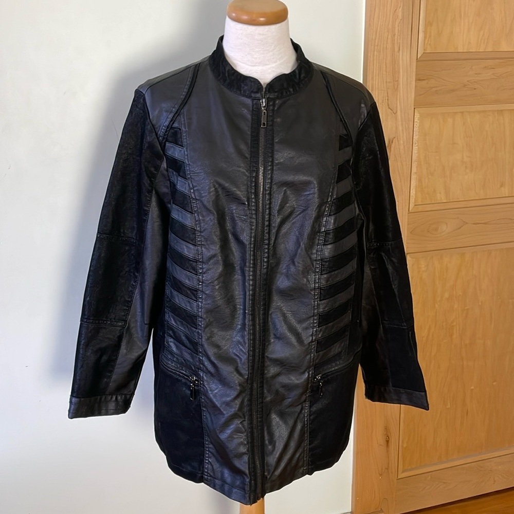 Vintage 90’s Claire France Black Faux Leather Jacket, Size 1X